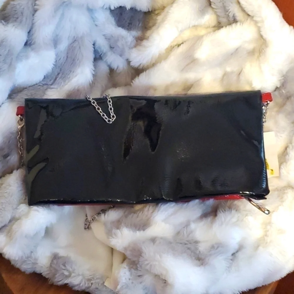 Steve Madden| Women's Red & Black Clutch Purse With Silver Chain Evening Bag L